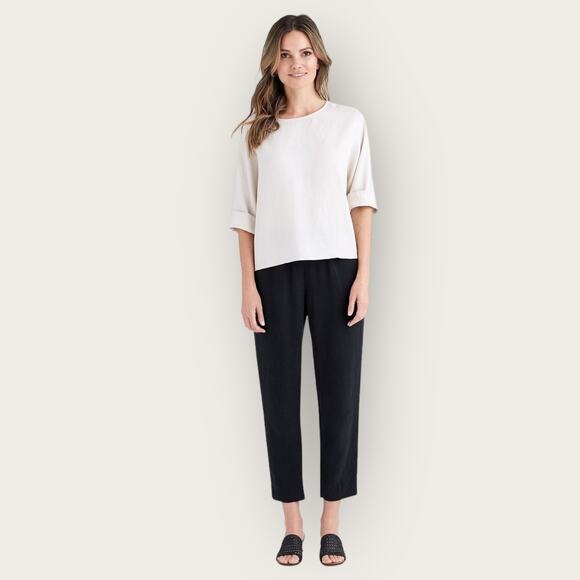 Vetta Linen Tapered Pants | Extra Small XS | Black Tencel Linen Minimalist Work - Picture 9 of 9
